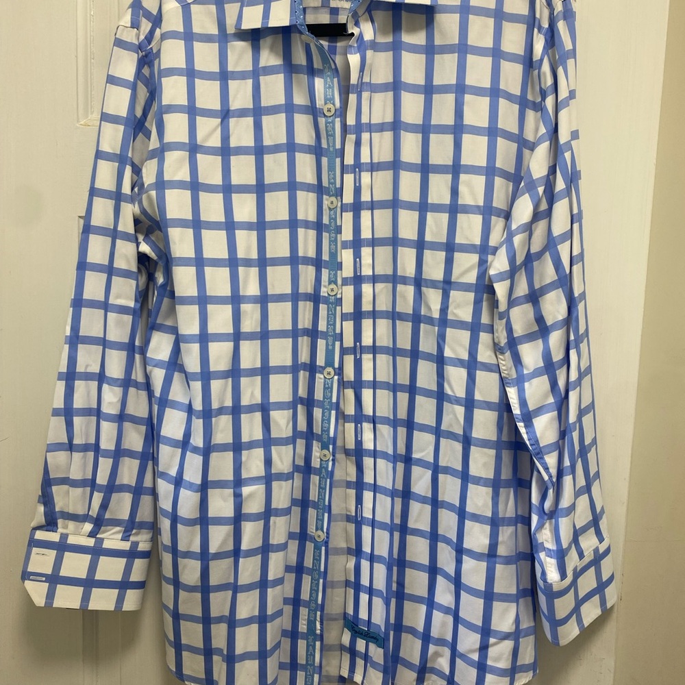 English Laundry Blue and White Windowpane Dress Shirt